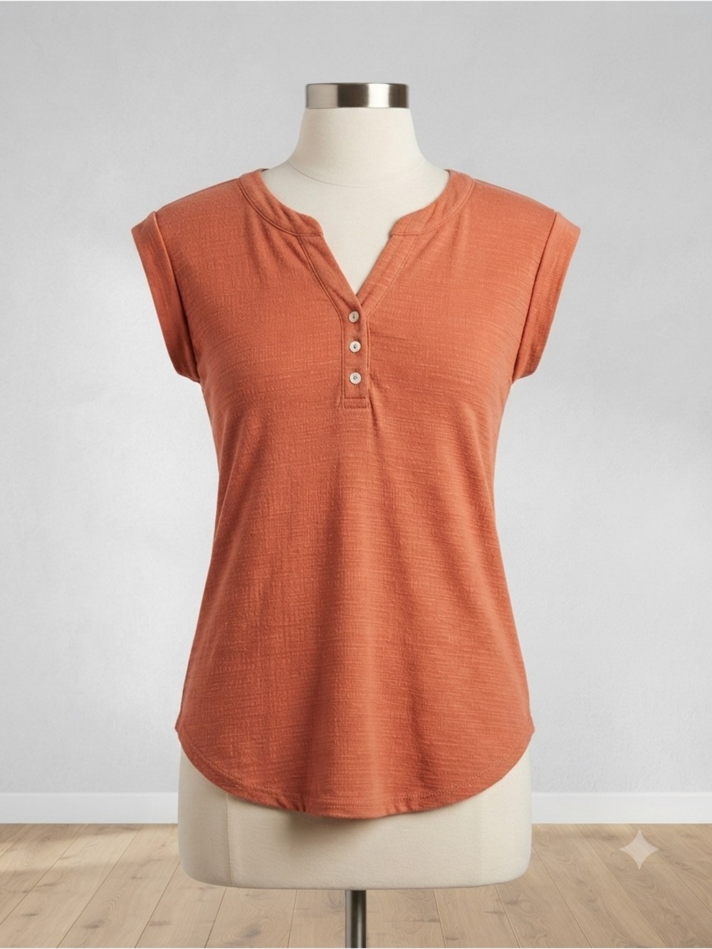 Jane and Delancey Terracotta Cap-Sleeve Henley Tank Top
